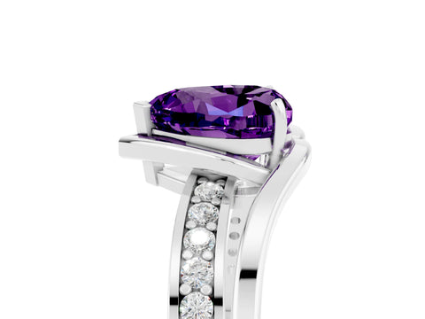 White gold Heart Cut Amethyst Solitaire Ring with Split Shank and Prong Setting_5