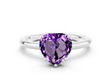 White gold Heart Cut Amethyst Solitaire Ring with Thin Band and Four-Prong Setting