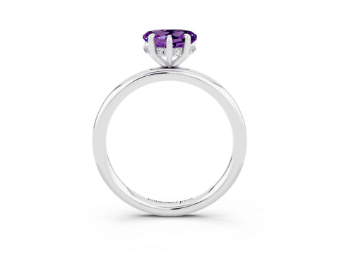 White gold Heart Cut Amethyst Solitaire Ring with Thin Band and Four-Prong Setting_3
