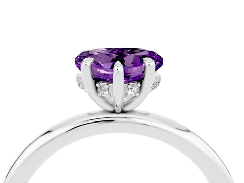White gold Heart Cut Amethyst Solitaire Ring with Thin Band and Four-Prong Setting_4
