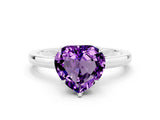 White gold Heart Cut Amethyst Solitaire Ring with Thin Band and Prong Setting_12