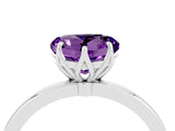 White gold Heart Cut Amethyst Solitaire Ring with Thin Band and Prong Setting_16