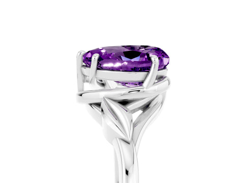 White gold Heart Cut Amethyst Solitaire Ring with Twist Band and Four-Prong Setting_17