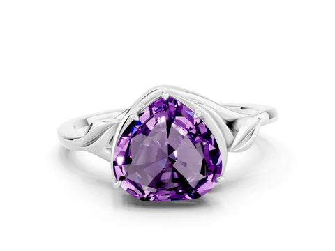 White gold Heart Cut Amethyst Solitaire Ring with Twist Band and Four-Prong Setting_36