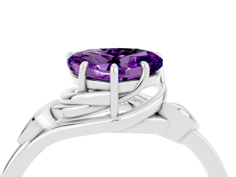 White gold Heart Cut Amethyst Solitaire Ring with Twist Band and Four-Prong Setting_40