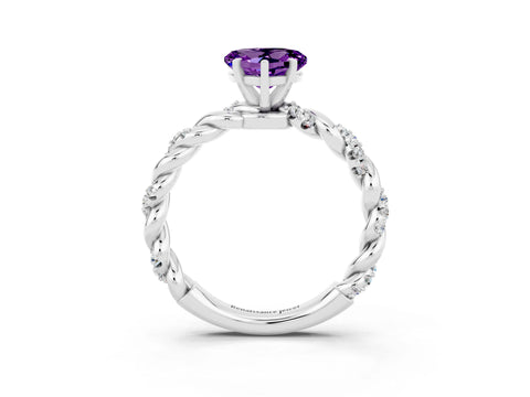 White gold Heart Cut Amethyst Solitaire Ring with Twisted Band and Pavé Accents_3