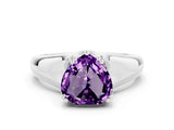 White gold Heart Cut Amethyst Solitaire Ring with Wide Band and Prong Setting