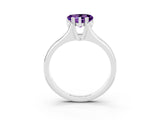 White gold Heart Cut Amethyst Solitaire Ring with Wide Band and Prong Setting_3