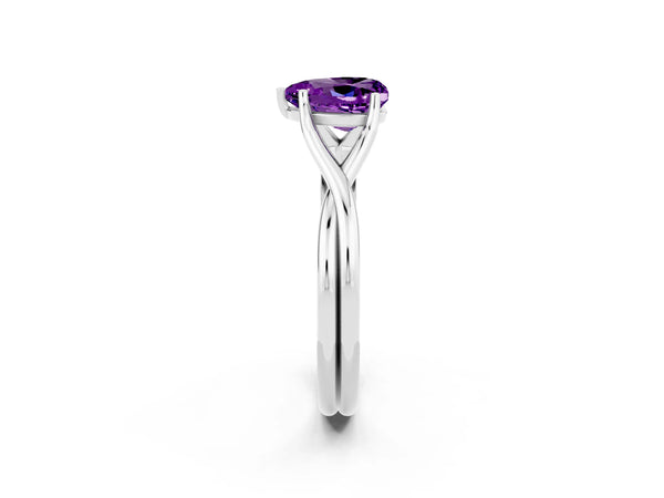 Platinum Heart Cut Amethyst Solitaire Twist Band Prong Setting Ring