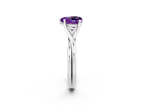 White gold Heart Cut Amethyst Solitaire Twist Band Prong Setting Ring_38