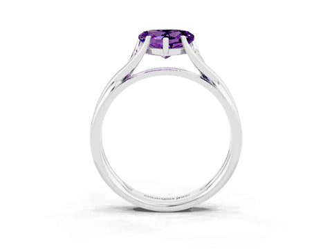 White gold Heart Cut Amethyst Solitaire Twist Band Prong Setting Ring_39