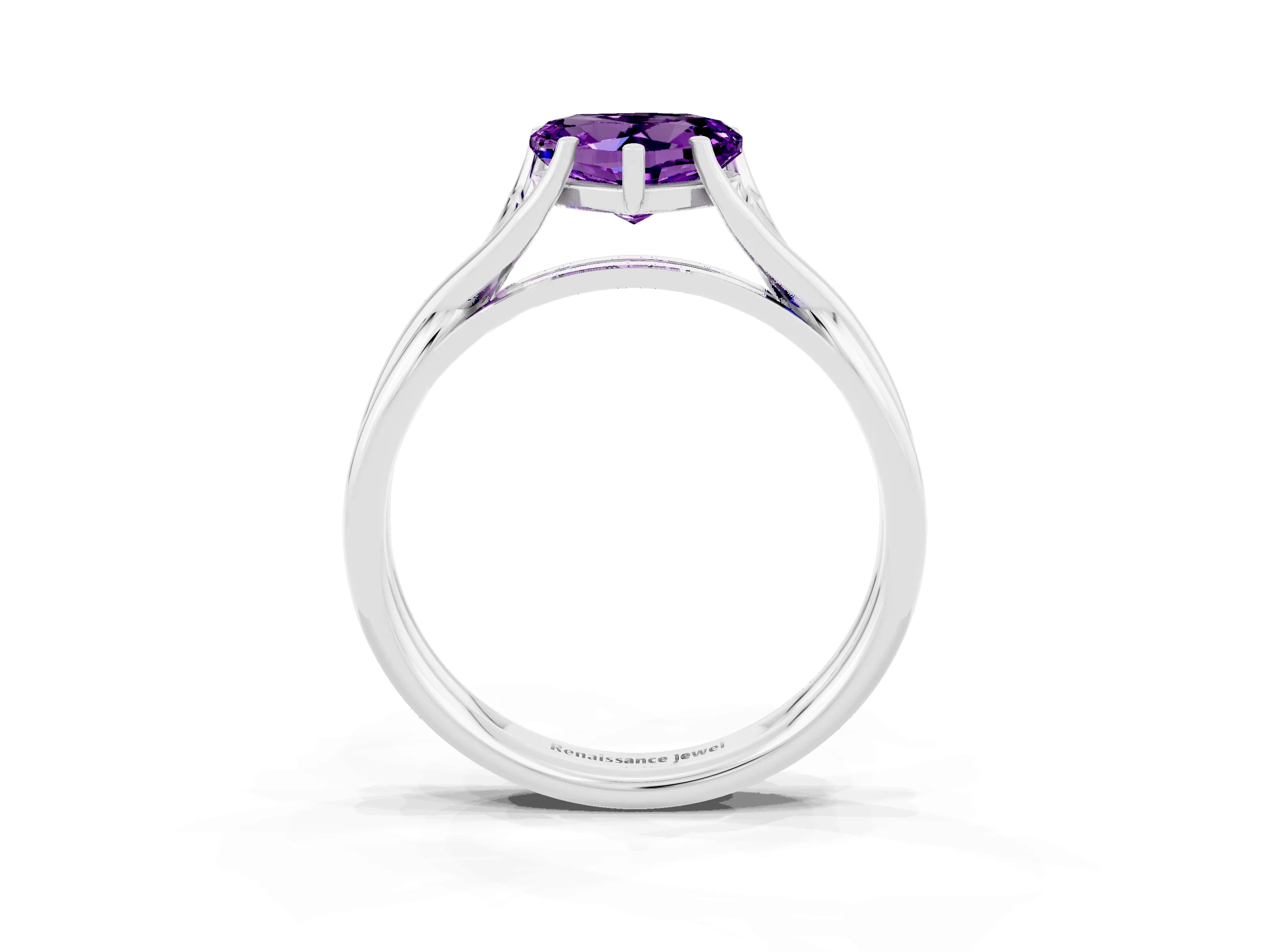 White gold Heart Cut Amethyst Solitaire Twist Band Prong Setting Ring_39
