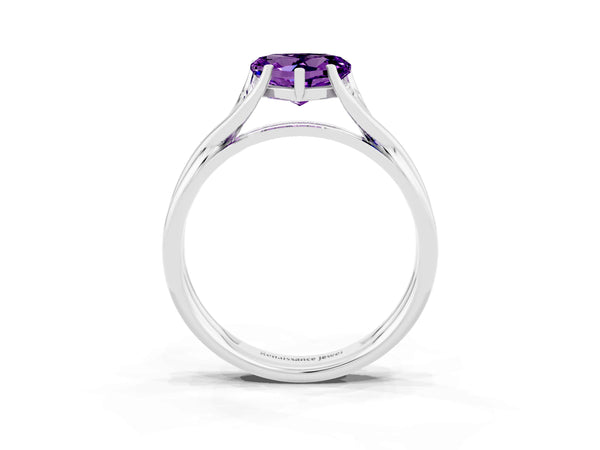 Silver Heart Cut Amethyst Solitaire Twist Band Prong Setting Ring