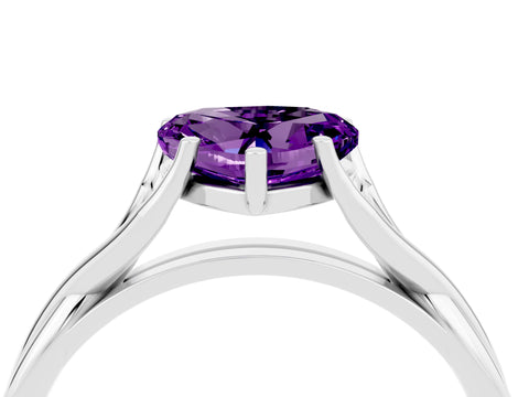 White gold Heart Cut Amethyst Solitaire Twist Band Prong Setting Ring_41