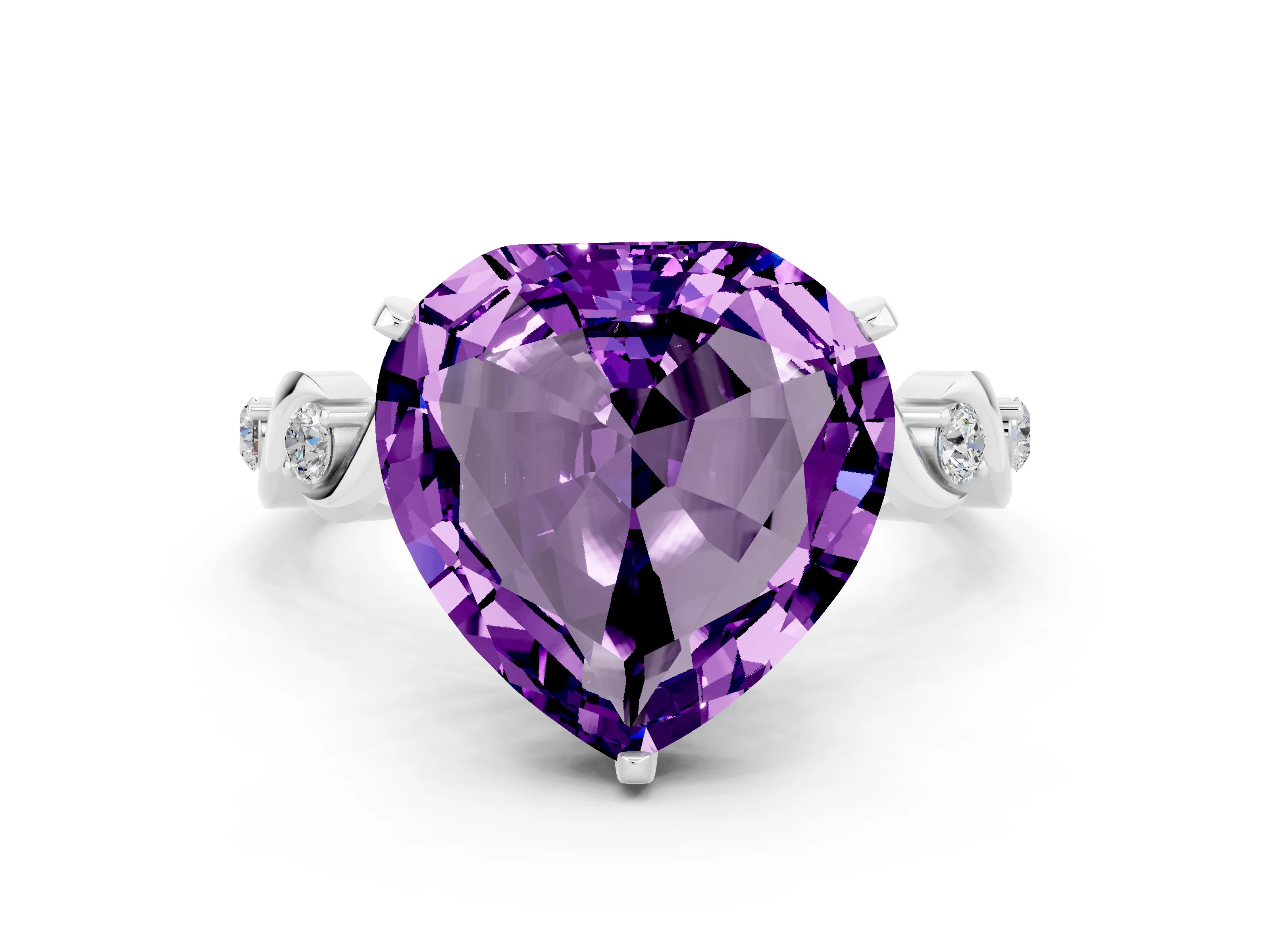 White gold Heart Cut Amethyst Solitaire Twisted Band with Round  Accents and Prong Setting_12