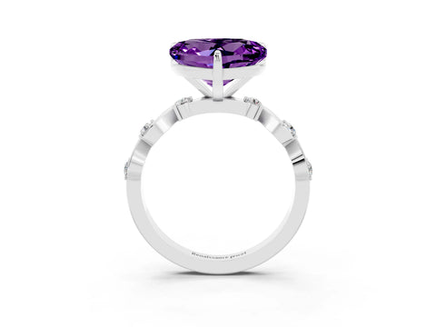 White gold Heart Cut Amethyst Solitaire Twisted Band with Round  Accents and Prong Setting_15