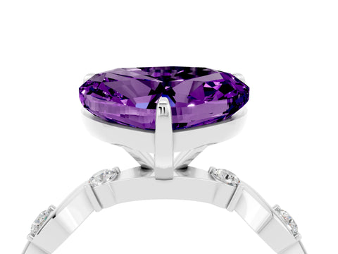 White gold Heart Cut Amethyst Solitaire Twisted Band with Round  Accents and Prong Setting_16