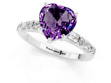 White gold Heart Cut Amethyst Solitaire with Side Baguettes and Channel Set Band_1