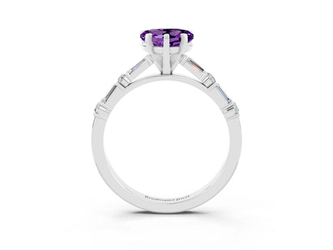 White gold Heart Cut Amethyst Solitaire with Side Baguettes and Channel Set Band_3