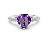 White gold Heart Cut Amethyst Solitaire with Side Baguettes and Channel Set Band