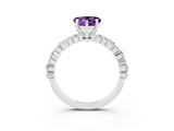 White gold Heart Cut Amethyst Solitaire with Side Stones, Pave Band, Four-Prong Setting_39