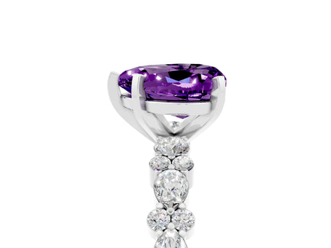 White gold Heart Cut Amethyst Solitaire with Side Stones, Pave Band, Four-Prong Setting_41
