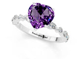 White gold Heart Cut Amethyst Solitaire with Side Stones on a Pavé Band and Four-Prong Setting_1