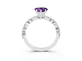 White gold Heart Cut Amethyst Solitaire with Side Stones on a Pavé Band and Four-Prong Setting_3