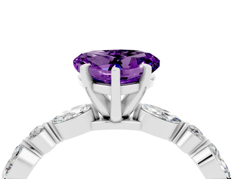 White gold Heart Cut Amethyst Solitaire with Side Stones on a Pavé Band and Four-Prong Setting_4