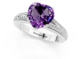 White gold Heart Cut Amethyst Split Shank Engagement Ring with Pavé Band_1