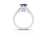 White gold Heart Cut Amethyst Split Shank Engagement Ring with Pavé Band_3