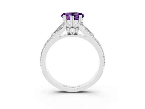 White gold Heart Cut Amethyst Split Shank Engagement Ring with Pavé Band_3