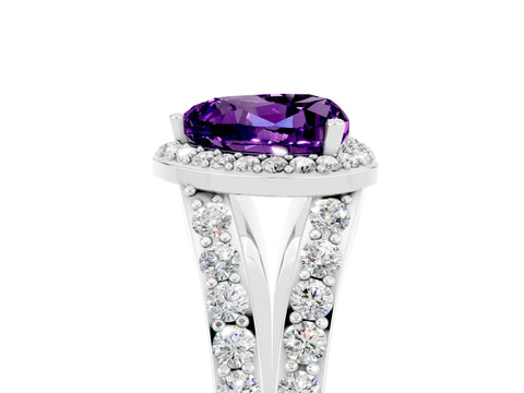 White gold Heart Cut Amethyst Split Shank Halo Ring with Four-Prong Setting_63