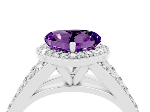 White gold Heart Cut Amethyst Split Shank Halo Ring with Four-Prong Setting_64