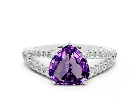 White gold Heart Cut Amethyst Split Shank Pavé Engagement Ring with Four-Prong Setting_12