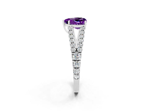 White gold Heart Cut Amethyst Split Shank Pavé Engagement Ring with Four-Prong Setting_14