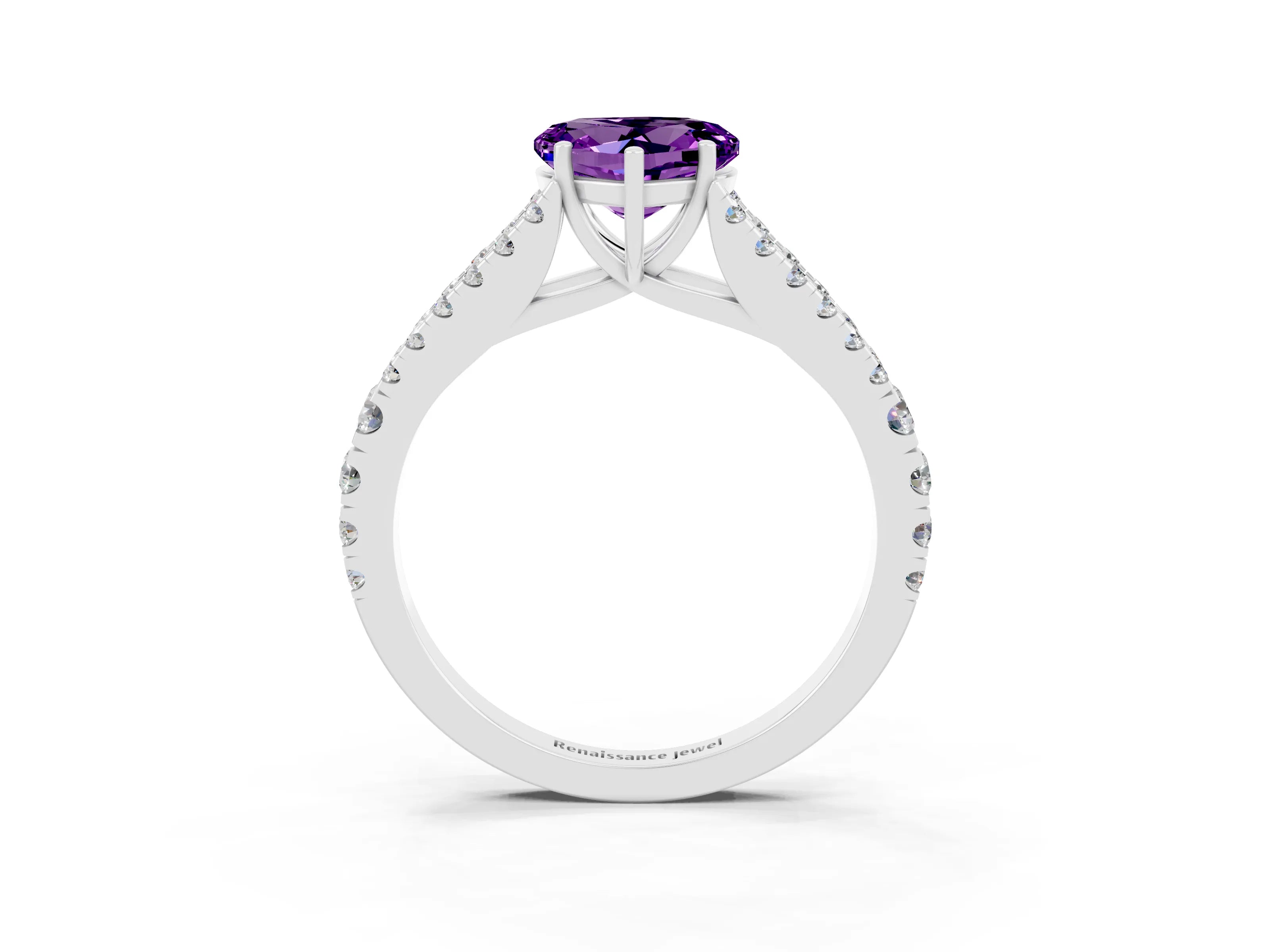 White gold Heart Cut Amethyst Split Shank Pavé Engagement Ring with Four-Prong Setting_15