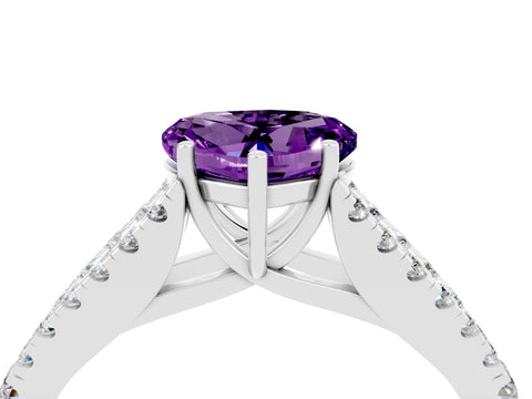 White gold Heart Cut Amethyst Split Shank Pavé Engagement Ring with Four-Prong Setting_16