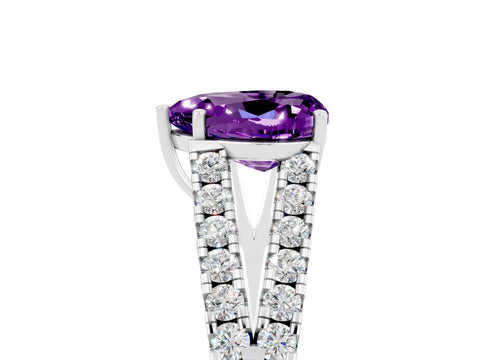 White gold Heart Cut Amethyst Split Shank Pavé Engagement Ring with Four-Prong Setting_17