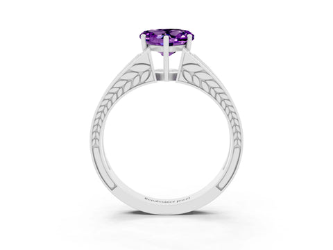 White gold Heart Cut Amethyst Split Shank Ring with Pavé Band and Four-Prong Setting_3