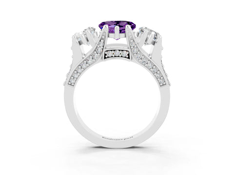 White gold Heart Cut Amethyst Three-Stone Ring with Channel Set Band and Four-Prong Setting_3