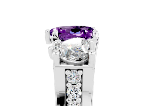 White gold Heart Cut Amethyst Three-Stone Ring with Channel Set Band and Four-Prong Setting_5