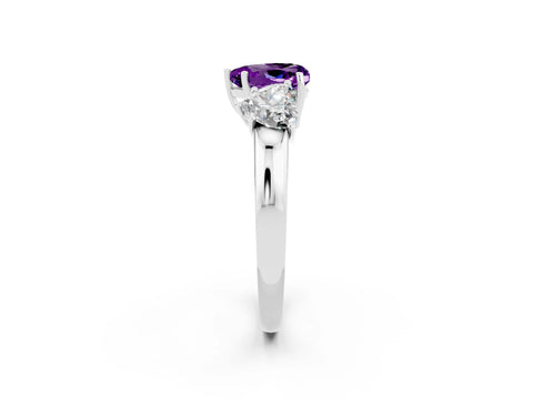 White gold Heart Cut Amethyst Three-Stone Ring with Four-Prong Setting and Classic Band_2