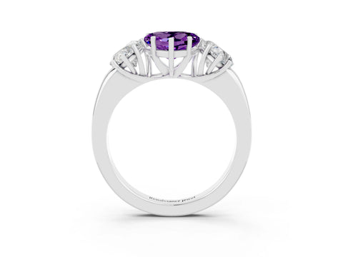 White gold Heart Cut Amethyst Three-Stone Ring with Four-Prong Setting and Classic Band_3