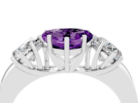 White gold Heart Cut Amethyst Three-Stone Ring with Four-Prong Setting and Classic Band_4