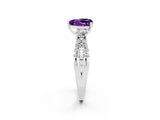 White gold Heart Cut Amethyst Three-Stone Ring with Pavé Split Shank and Four-Prong Setting_26