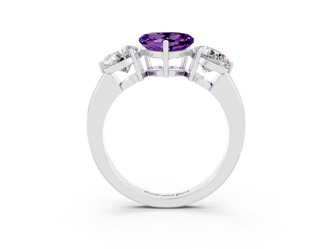 White gold Heart Cut Amethyst Three-Stone Ring with Prong Setting and Classic Band_3