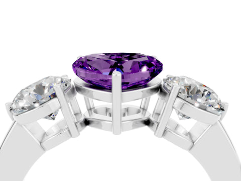 White gold Heart Cut Amethyst Three-Stone Ring with Prong Setting and Classic Band_4