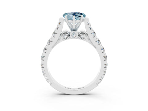 White gold Heart Cut Aquamarine Classic Solitaire Ring with Pavé Band and Four-Prong Setting_3