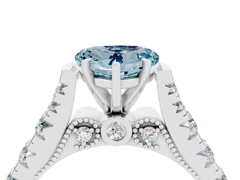 White gold Heart Cut Aquamarine Classic Solitaire Ring with Pavé Band and Four-Prong Setting_4